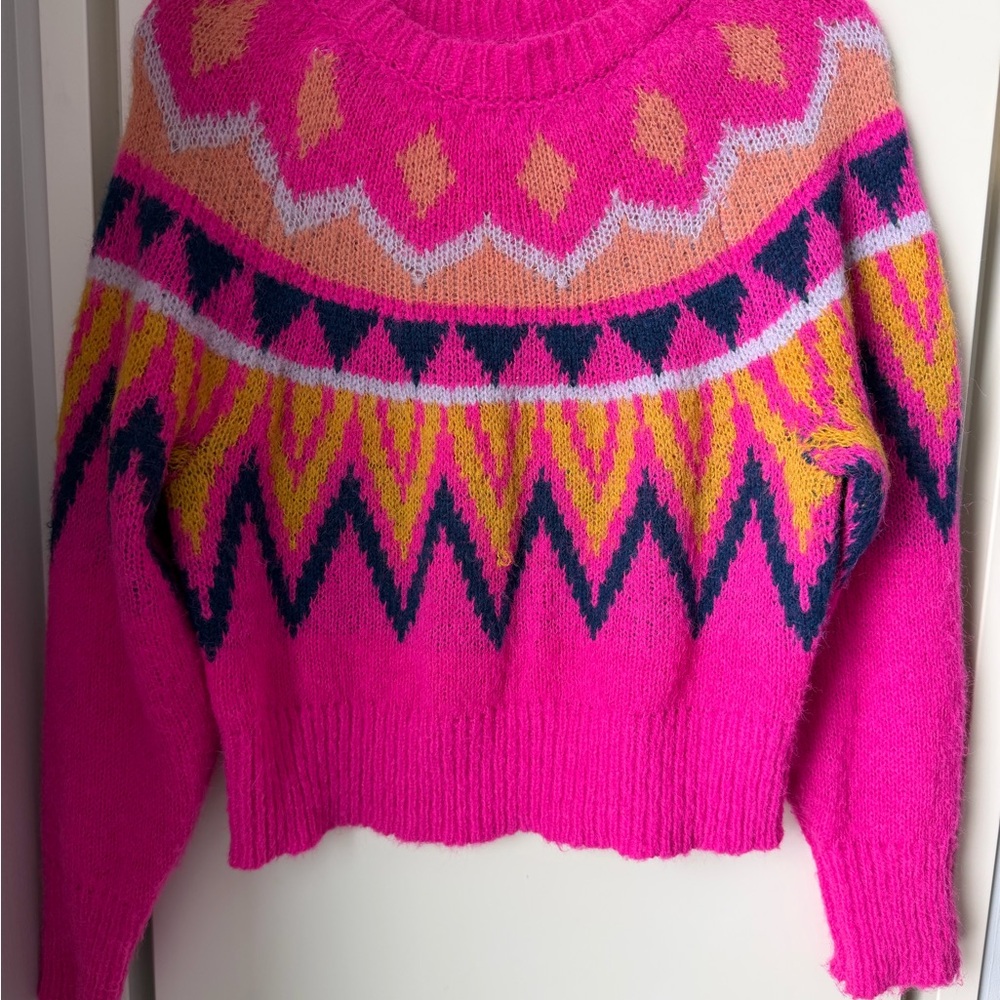 a new day Pink and Yellow Patterned Sweater